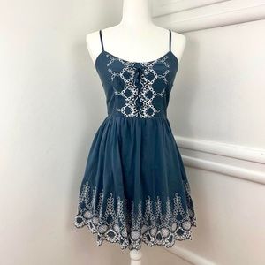 GUESS navy blue cottage white embroidered mini dress